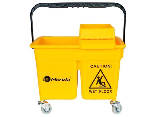 Dual-bucket mop wringer trolley with sliding press 2x9L capacity